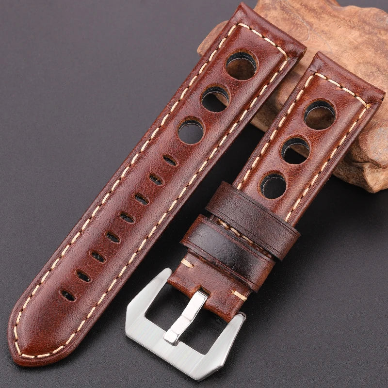 Vintage Genuine Cowhide Leather Watch Strap – 20mm 22mm 24mm Watchband with Pin Buckle for Men & Women