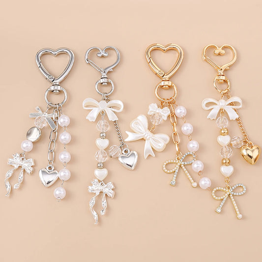 Cute Bowknot Heart Keychain - Crystal Pearl Pendant Charm for Women, Girls & Handbag Decoration