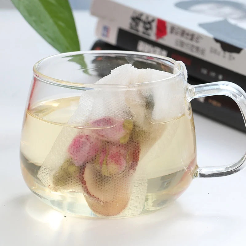 100 Pcs Disposable Tea Filter Bags with String – Food Grade Non-Woven Tea Infuser Bags for Loose Leaf Tea, Herbs & Spices (JJYY)