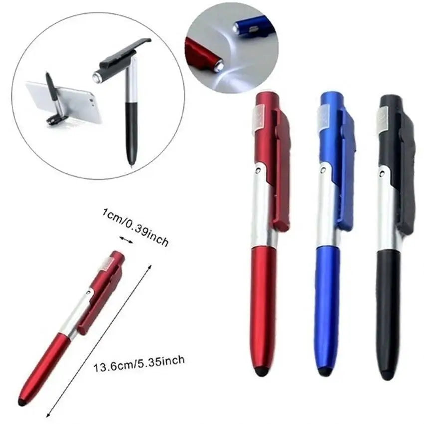4-in-1 Multifunction Ballpoint Pen — LED Light, Foldable Phone Holder, Night Reading, Writing Pencil for Students and Office Use