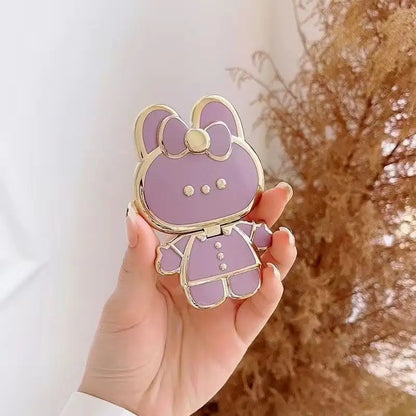 Cute Rabbit Foldable Mobile Phone Stand – 360° Rotating Desktop Holder with Sticky Back for Makeup & Phone Support