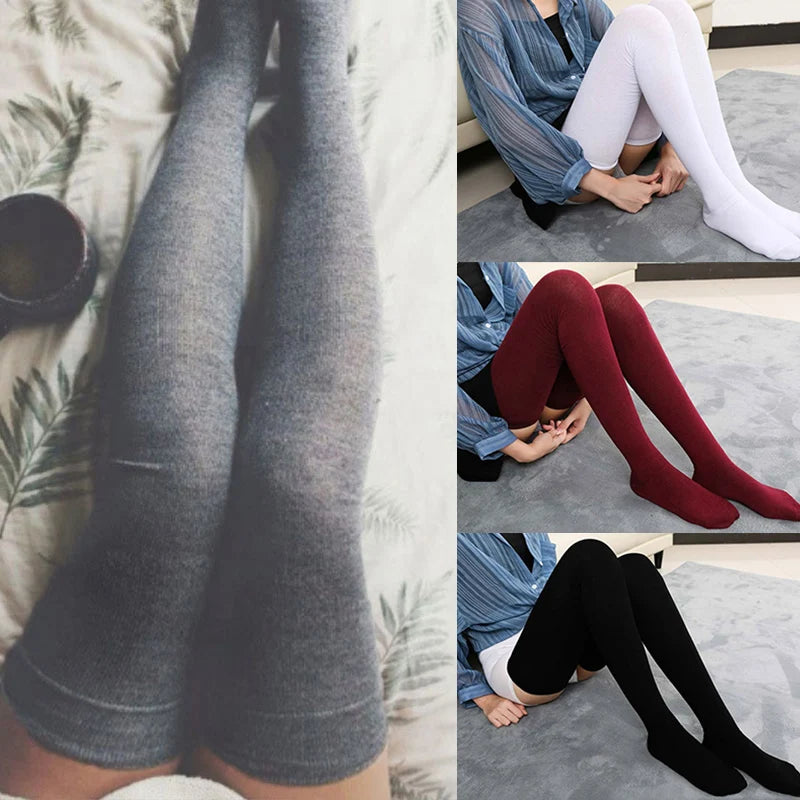 Sexy Black & White Solid Color Over-The-Knee Long Socks – Thigh-High Warm Stockings for Women & Girls