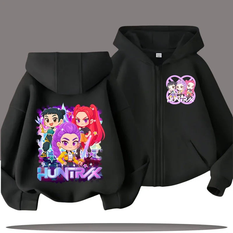 Funny Kpop Demon Hunters Zip-Up Sweatshirt – Kids Hoodie for Girls & Boys, Casual Zipper Hoody Top