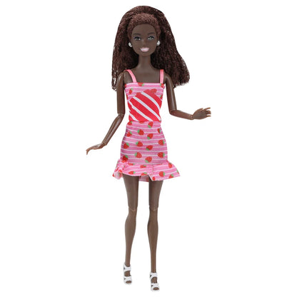 30cm Black Female Doll – Fashion Dress & Shoes, Brown Hair African Doll for Girls, Birthday Gift