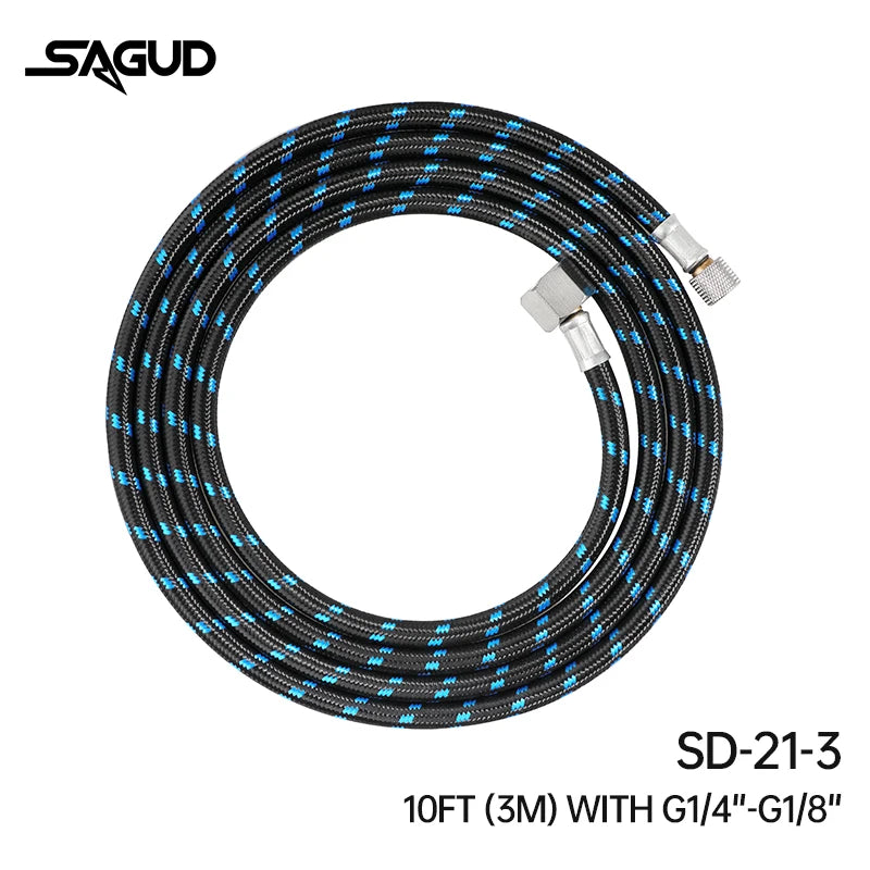 1.8m Nylon Braided Airbrush Hose with 1/8” Thread & 1/8” Male to 1/4” Female Fitting Adapter for Airbrush Accessories