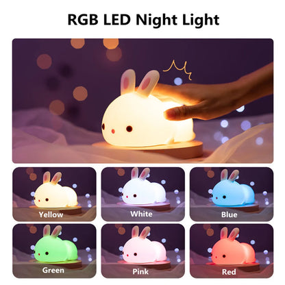 RGB Touch Sensor Rabbit Night Light – 16-Color USB Rechargeable Silicone Bunny Lamp, Kids’ Nightlight & Festival Gift