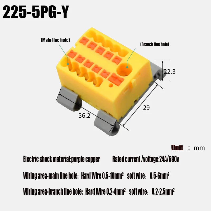 Compact Push-In Wire Connector Terminal Block – Fixed Modular Multi-Link Splicing 1-In Multiple-Out Lighting Connector 225 Series