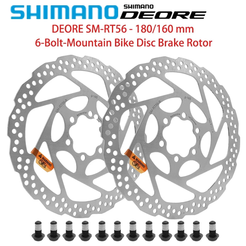 Shimano DEORE SM-RT56 MTB Brake Discs – 160mm/180mm Rotor, 6 Bolt, 2PCS Mountain Bike Accessories