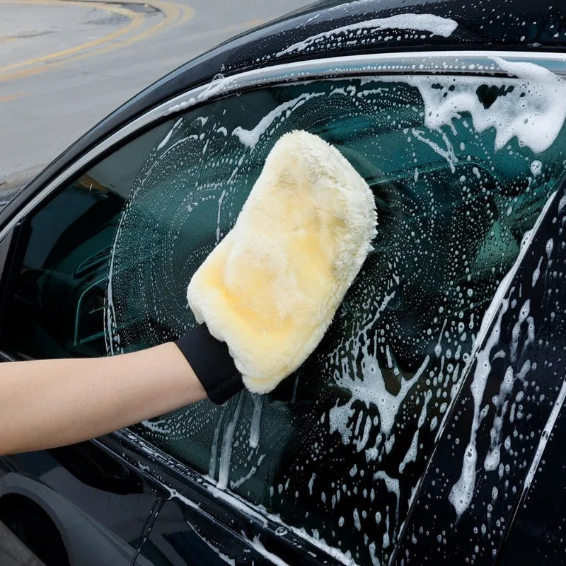 Plush Microfiber Car Wash Mitt – Double-Sided Soft Cleaning Glove, Thick Imitation Wool Polishing Wash Glove for Auto Care