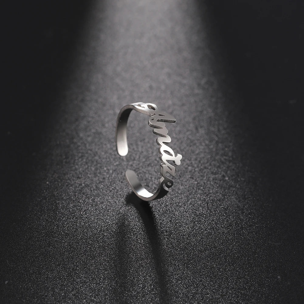 Custom Fishhook Double Name Finger Ring - Personalized Family & Couple Love Gift for Women & Men, Gold Stainless Steel Jewelry