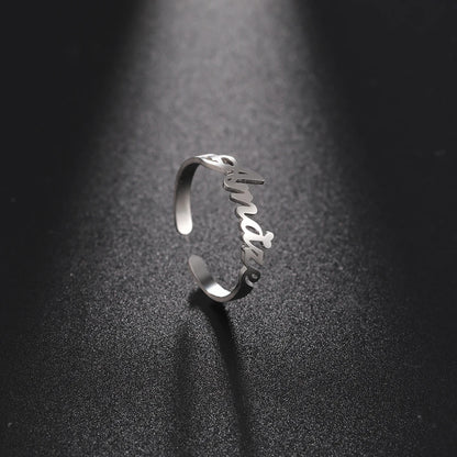 Custom Fishhook Double Name Finger Ring - Personalized Family & Couple Love Gift for Women & Men, Gold Stainless Steel Jewelry