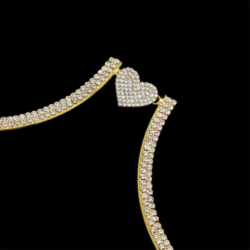 Women’s Heart Rhinestone Body Chain Bra – Chest Jewelry Bikini Halter Top with Breast Support for Parties & Banquets