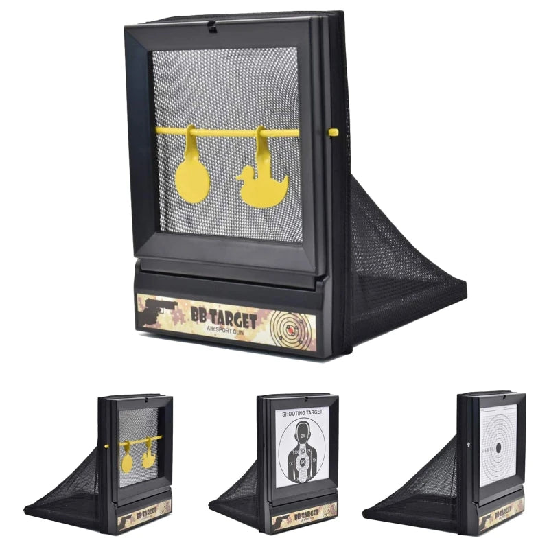 AirSoft Shooting Targets with Trap Net Catcher – Reusable BB & Pellet Target Stand with Paper Sheets, Diamond Grade 24BD
