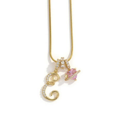 Gold Zircon Flower Letter Necklace - A-Z Alphabet Pendant Jewelry Gift for Women