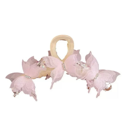 Sheer Butterfly Claw Clip - Pearl Rhinestone Fairycore Hair Accessory