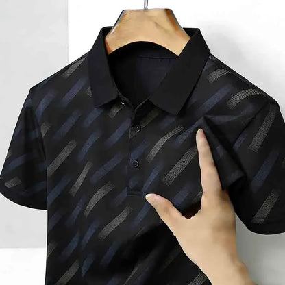 Men's Striped Print Polo Shirt - Short Sleeve Lapel Collar Casual Golf Business Top