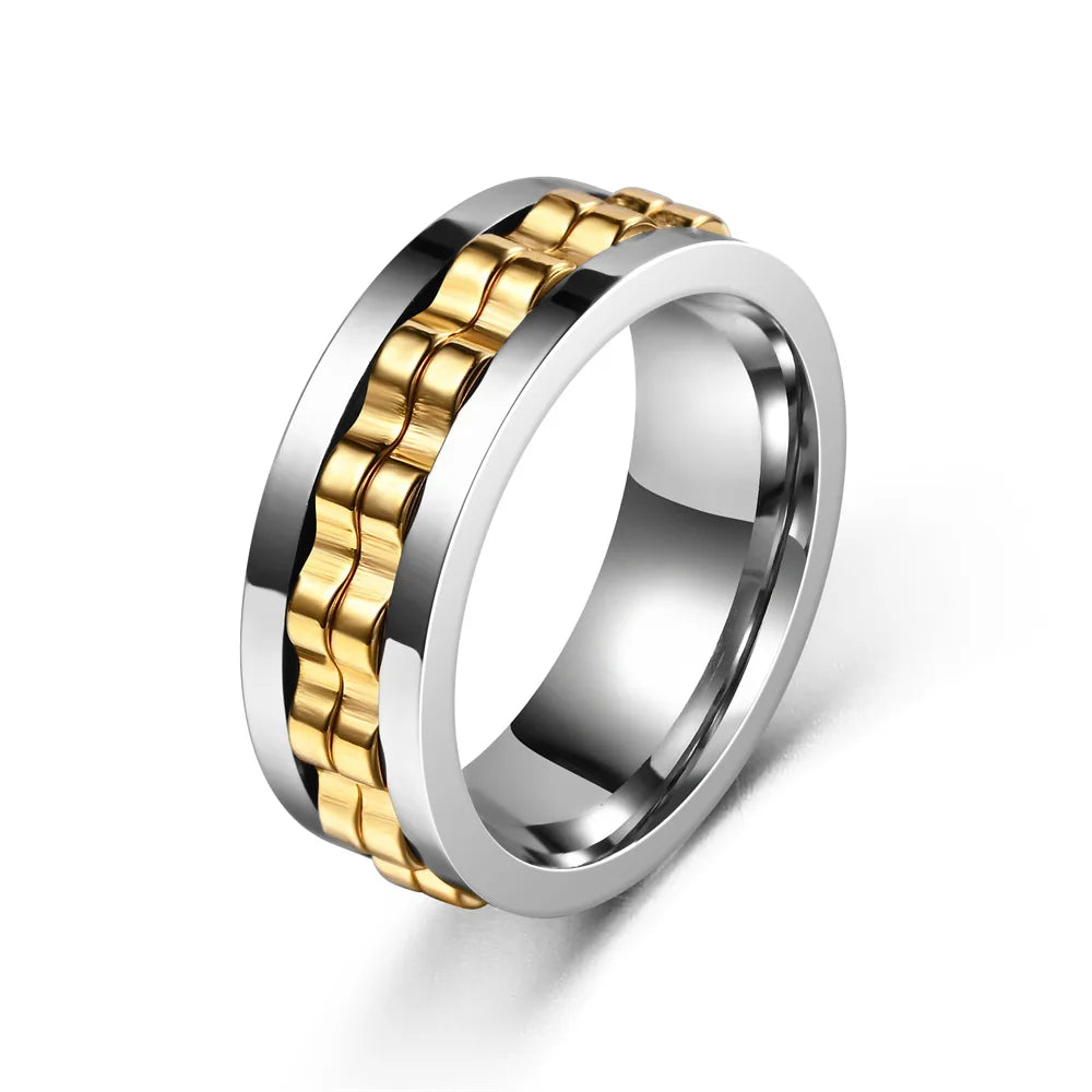 Stainless Steel Fidget Ring - Rotating Gear Chain Anti-Stress Anxiety Relief Ring for Men Size 6-13