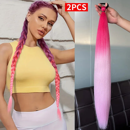 2pcs Purple Synthetic Braiding Hair – Long Straight DIY Braided Ponytail Hairpieces for Women, Party & Stage Hair Accessories