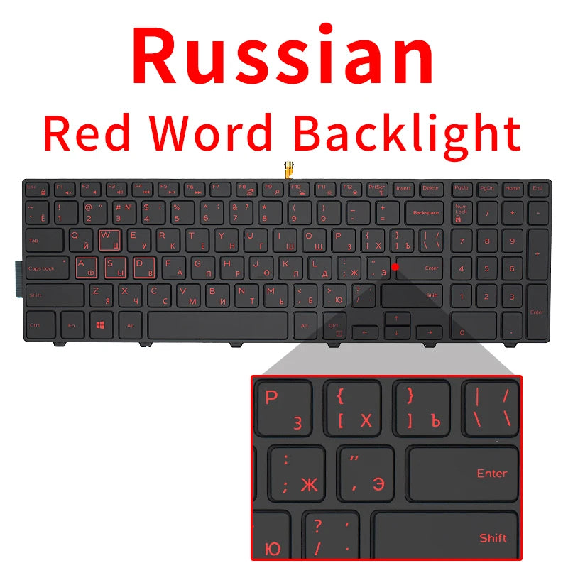 Dell Inspiron 15 Keyboard Replacement – BR/SP/US Russian Layout Backlit Keyboard for 3567 5577 5555 5557 5559 3543 5547 5549 5548 P39F P51F