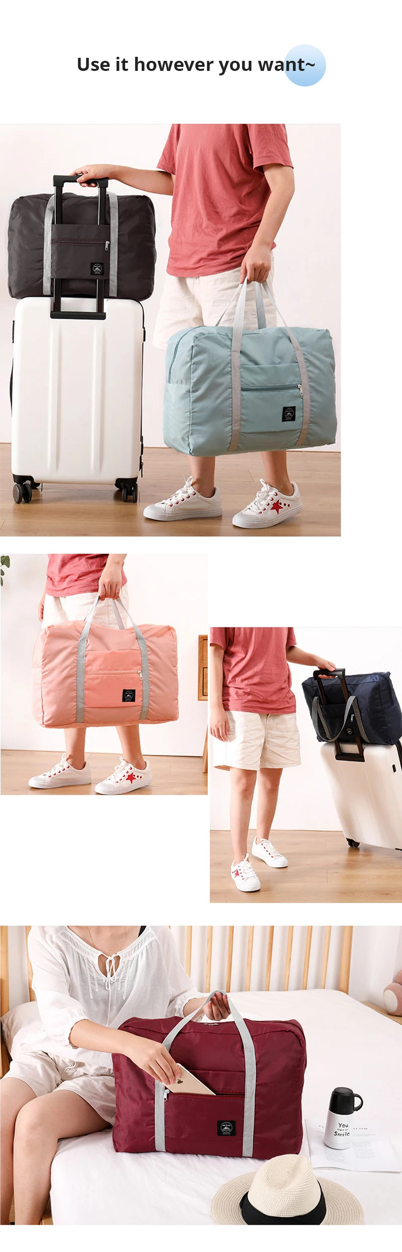 2-Pack Foldable Travel Duffel Bags – Airlines Carry-On, Weekender & Gym Tote for Men and Women