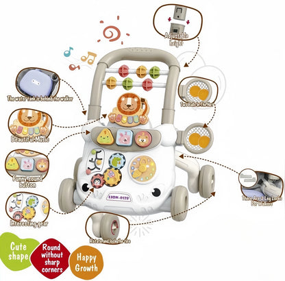 Baby Push Walker Toy – Early Learning Sit-to-Stand Anti-Rollover Multi-Function Activity Walker for Infants and Toddlers