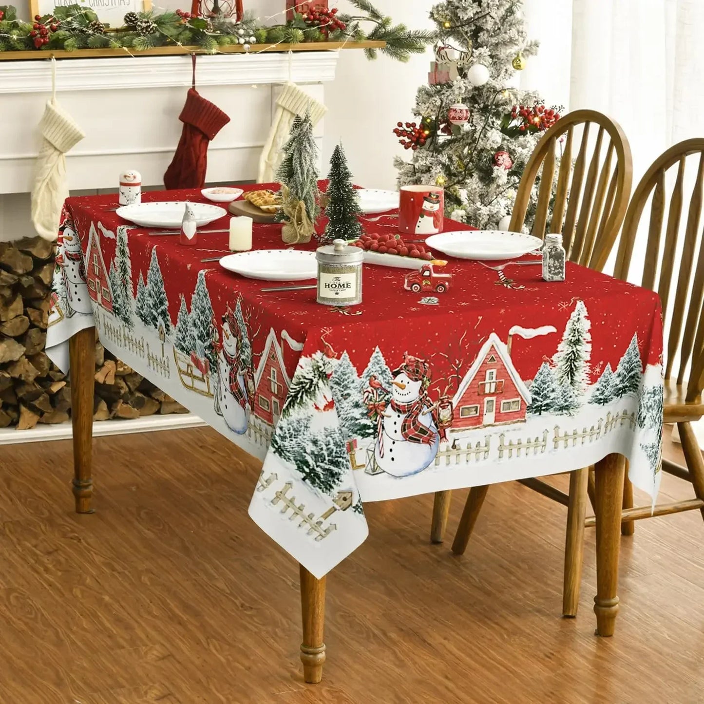 2025 Christmas Snowman & Xmas Tree Tablecloth – Reusable Waterproof Winter Party Table Decor