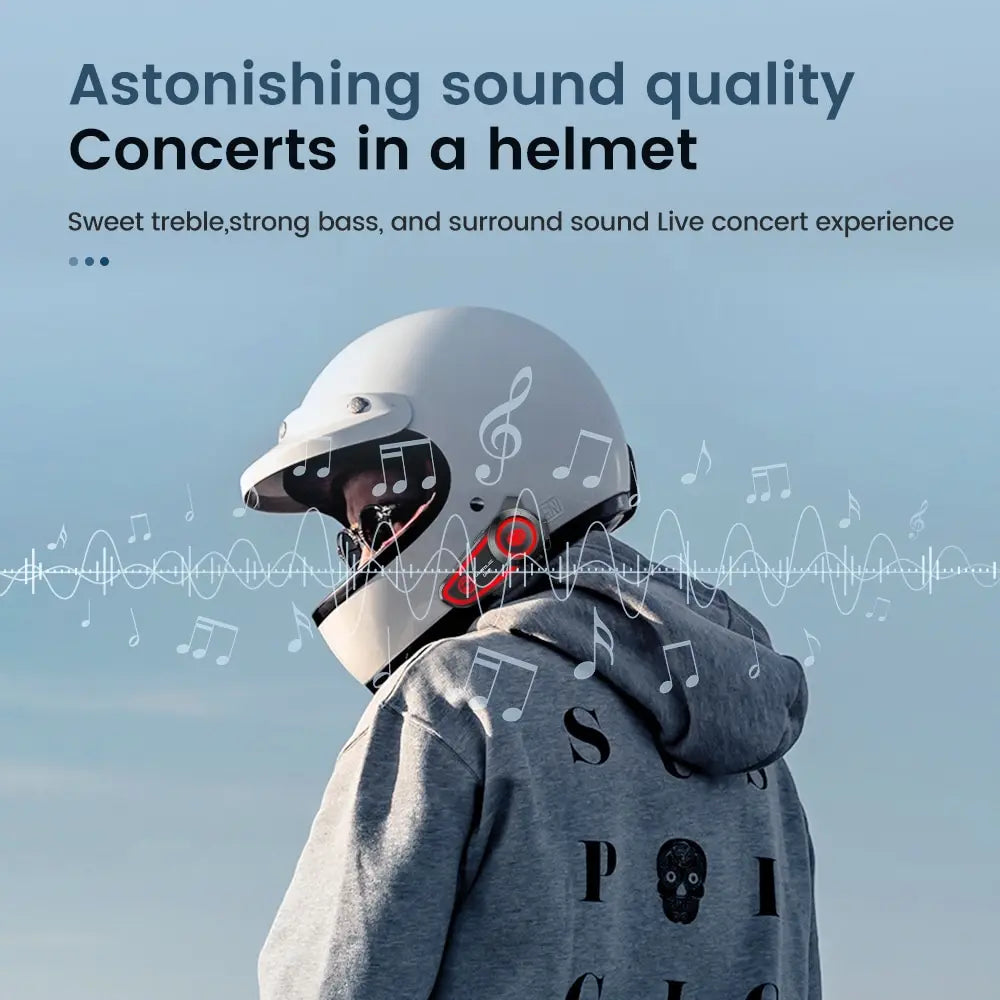 GEARELEC DK02 Motorcycle Helmet Headset - Stereo Bluetooth Hands-Free Call, IPX7 Waterproof, 2800mAh with Tri-Color Ambient Light