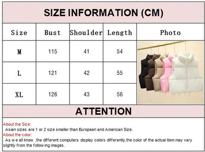 Winter Sleeveless Down Vest for Women – Warm Stand Collar, Zipper Jacket, Quilted Cropped Casual Street Outerwear