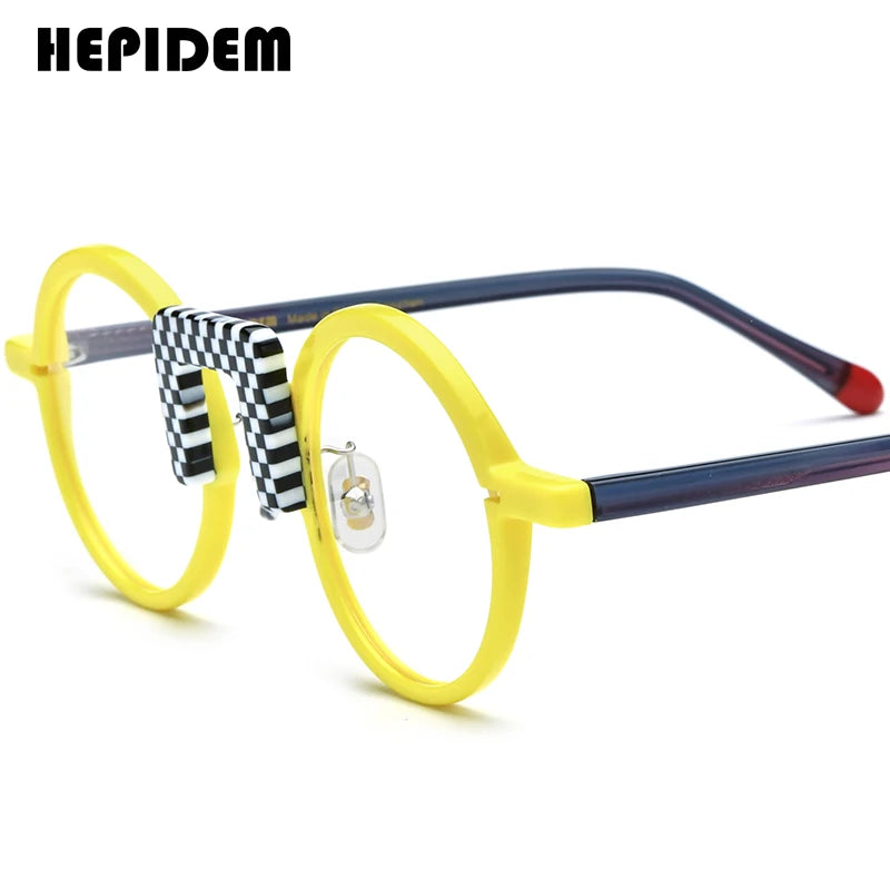 FONEX HEPIDEM Acetate Eyeglass Frames - Retro Round Vintage Eyewear for Men & Women