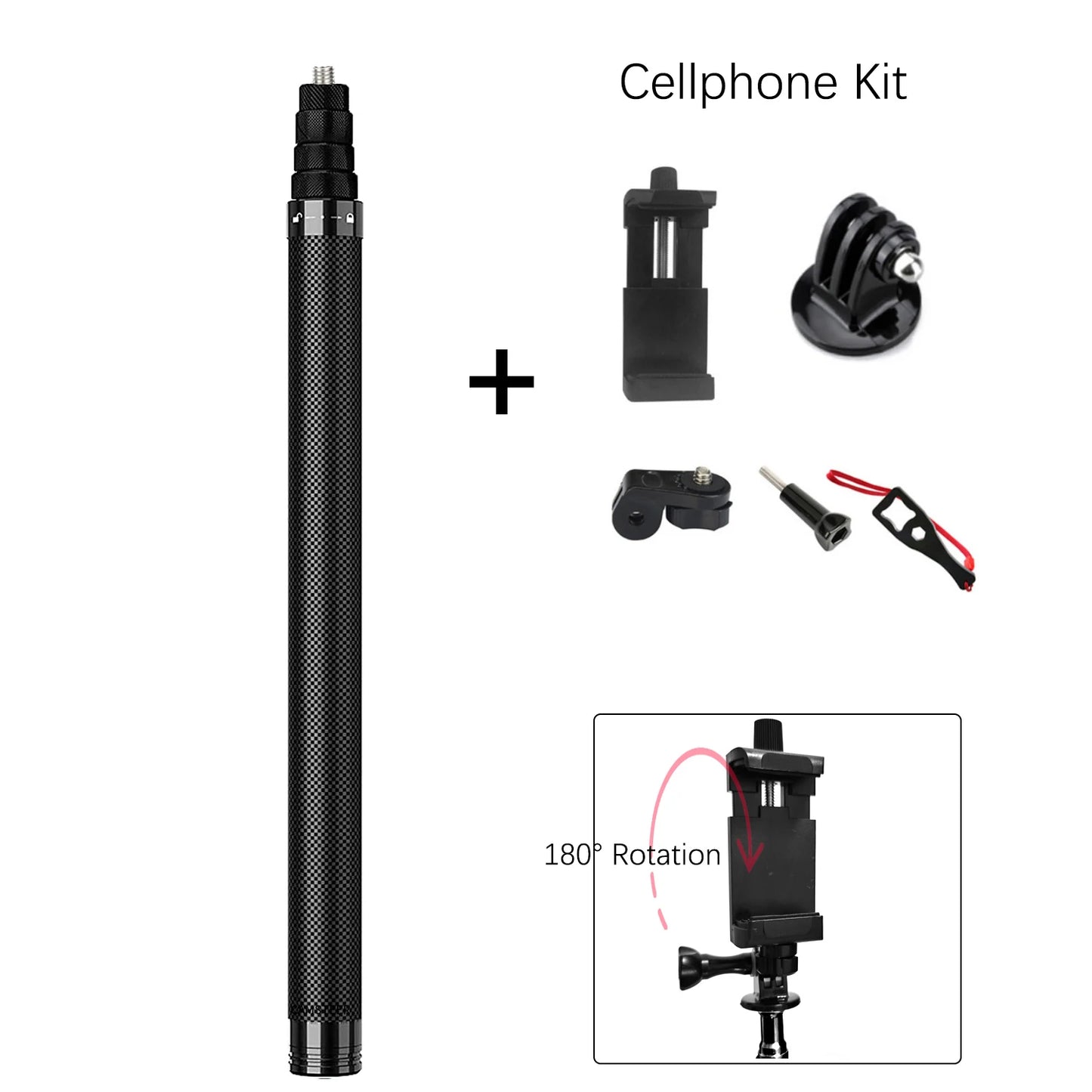 Carbon Fiber Invisible Selfie Stick 1.2m/3m – Bullet Time Rotating Tripod Handle for GoPro & Insta360 X4/X3/X2