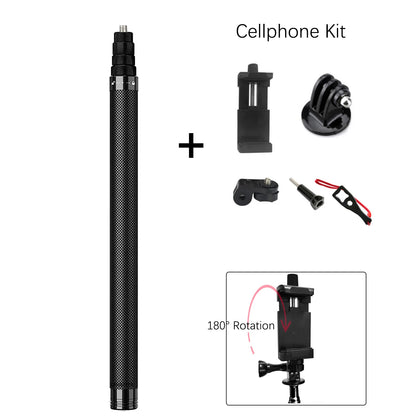 Carbon Fiber Invisible Selfie Stick 1.2m/3m – Bullet Time Rotating Tripod Handle for GoPro & Insta360 X4/X3/X2