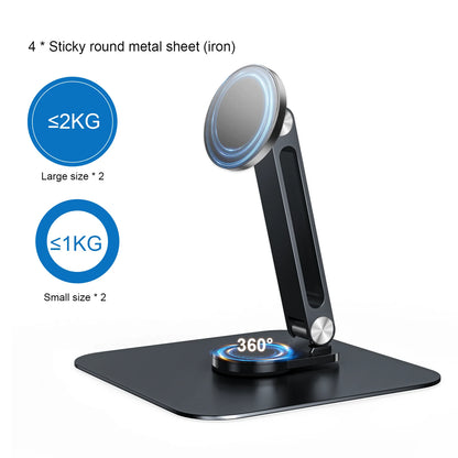 Black Magnetic 360° Rotatable Metal Stand – Stable Holder for 7–21.5" Monitors, iPad & iPhone, Supports up to 3KG