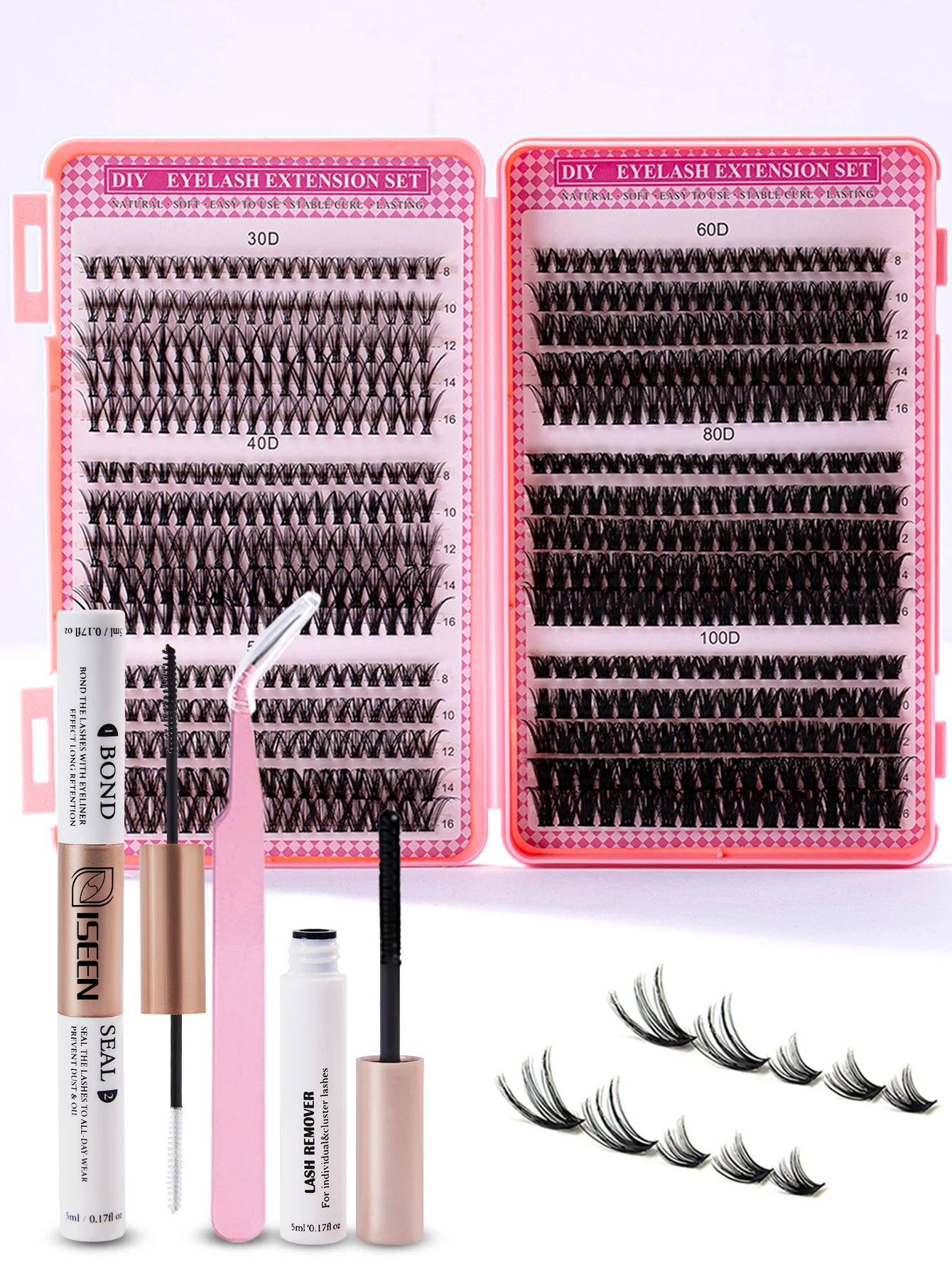 DIY Lash Extension Kit – Mix Individual Lash Clusters with Lash Bond & Seal, Includes Tweezers for Eyelash Extensions
