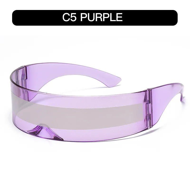 Y2K Future Warrior Rimless Sunglasses – One Piece Lens Cyber Punk Wrap Around Sun Glasses for Men & Women, Hip Hop Party Style