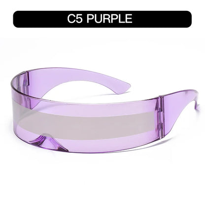 Y2K Future Warrior Rimless Sunglasses – One Piece Lens Cyber Punk Wrap Around Sun Glasses for Men & Women, Hip Hop Party Style