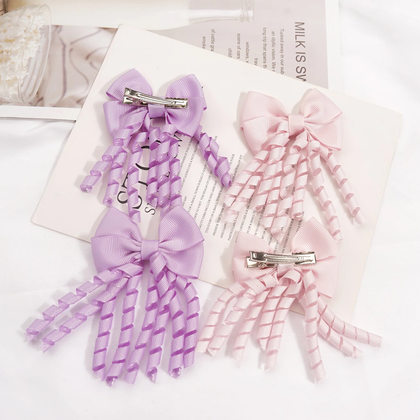 10pcs (5 Pairs) Baby Girls Hair Clips with 2.5" Grosgrain Ribbon Curly Korker Bows Hairpins