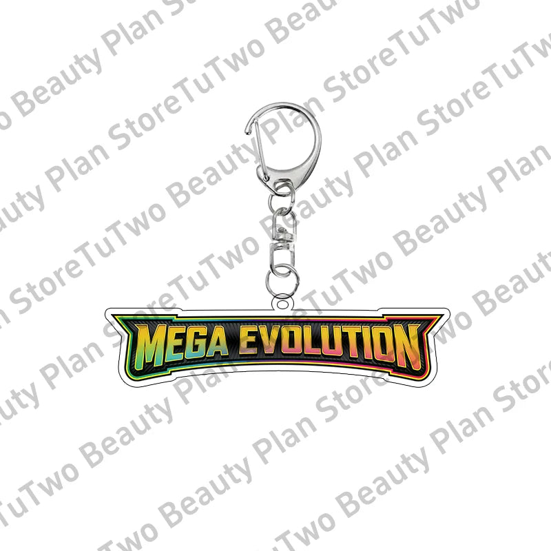 Anime PTCG Mega Evolution Acrylic Keychain – Pocket Monster Logo Cartoon Bag Pendant Keyring Collectible Gift Toy Series
