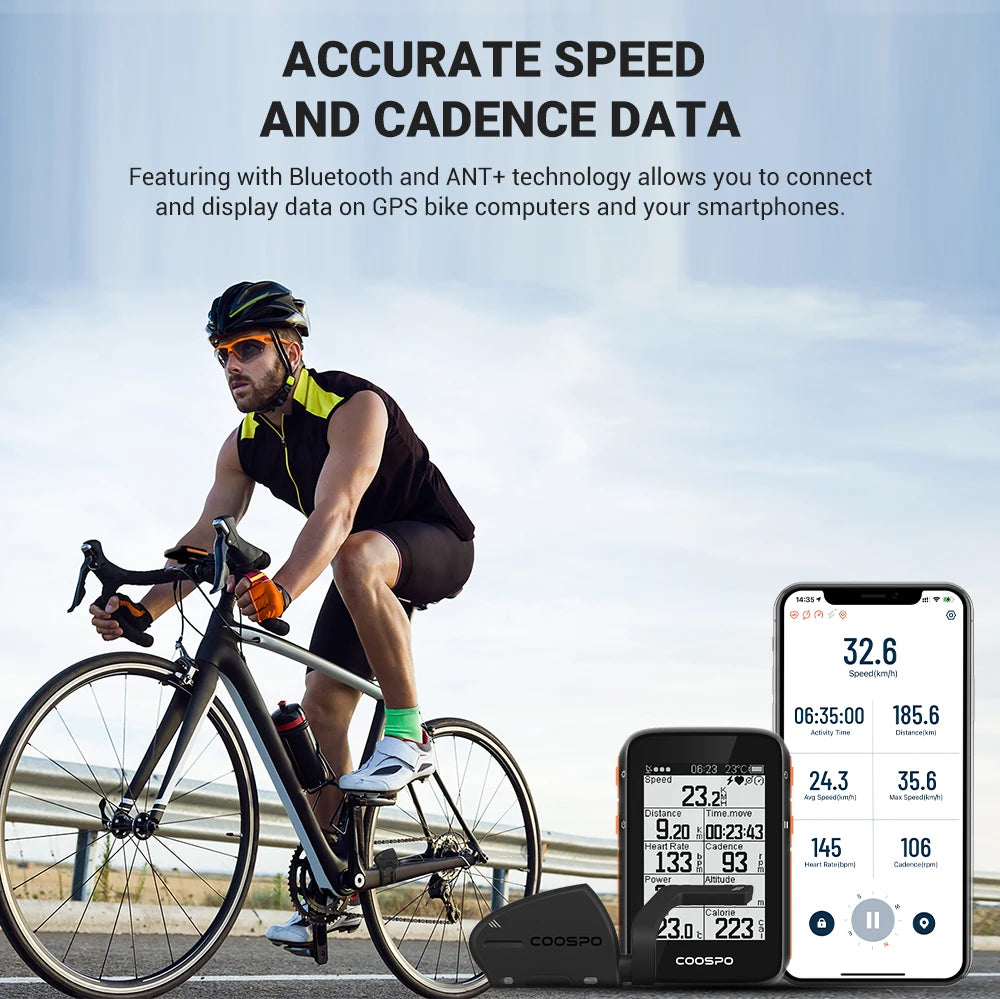 COOSPO Bicycle Speed and Cadence Sensor – Dual Sensor Bluetooth 5.0 and ANT+ Wireless, Waterproof, Compatible with Wahoo, Zwift, Garmin Etrex 30x
