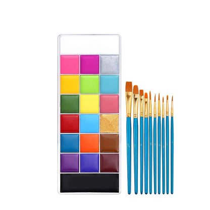 20-Color Face & Body Paint Set - Non-Toxic Kids Makeup with Brush for Halloween & Cosplay