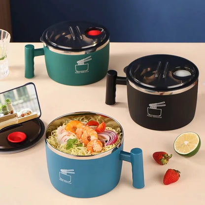 Stainless Steel Instant Noodle Bowl with Lid - Sealed & Portable Drain Bowl, Ideal Kitchen Utensil for Instant Noodles