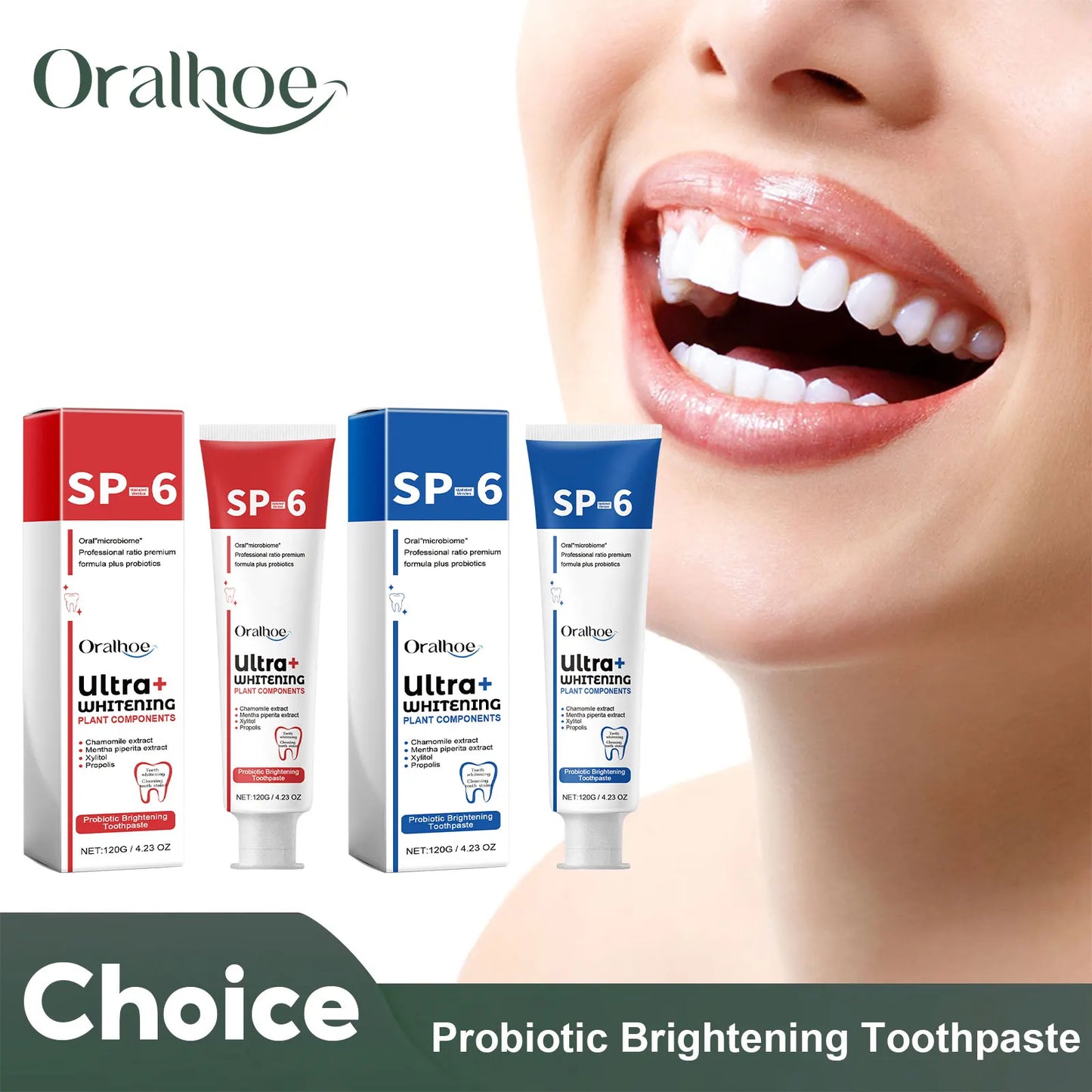 SP6 Probiotic Whitening Toothpaste – Stain Removal, Fresh Breath & Yellow Teeth Reduction for Daily Oral Care