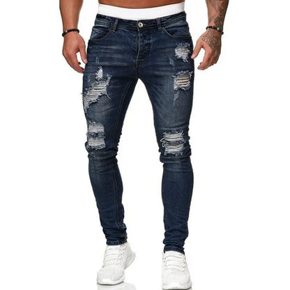 Men’s Ripped Skinny Jeans - Vintage Wash Slim Fit Denim Pants with Street Style Casual Look