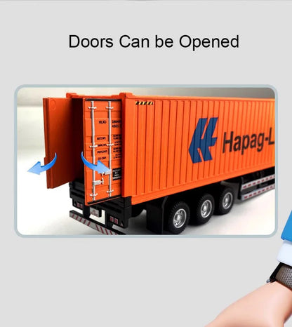 1:50 Diecast Transport Truck Model — Alloy Container Trailer with Doors, Light & Sound, Miniature Toy Gift for Kids