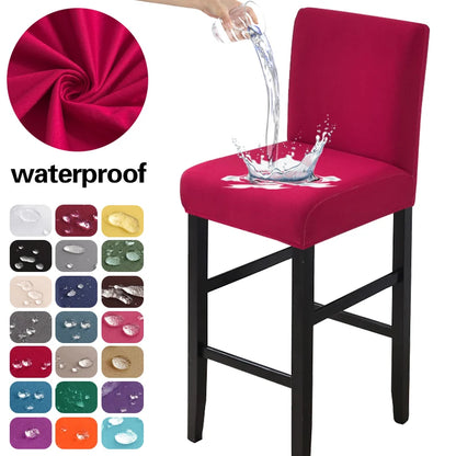 Waterproof Bar Stool Covers - Stretch Short Back Chair Protector Covers for Kitchen Dining Room Cafe Counter Height Seats