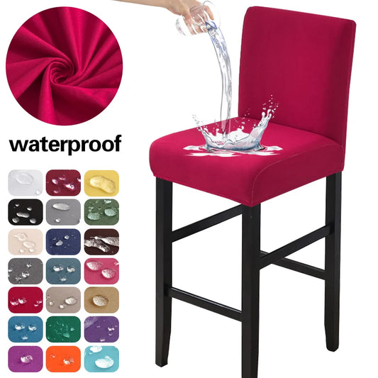 Waterproof Bar Stool Covers - Stretch Short Back Chair Protector Covers for Kitchen Dining Room Cafe Counter Height Seats