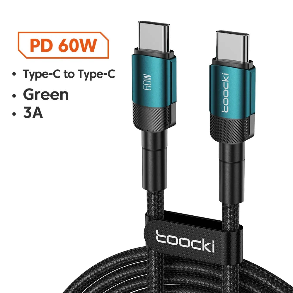 Toocki PD 100W/60W Type-C to Type-C Cable – Quick Charge 3.0 Fast Charging for iPhone 15, Huawei, Samsung, Xiaomi