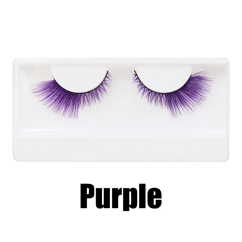 Colorful Halloween False Eyelashes – Blue, Red & Pink Cosplay Fake Lash Extensions for Makeup Looks