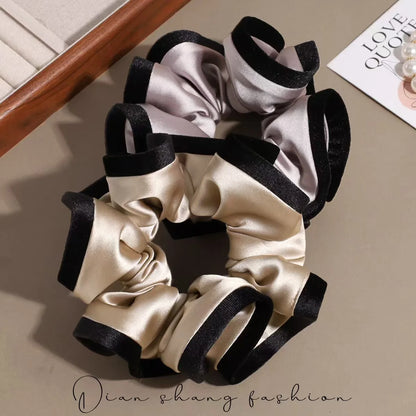 Velvet-Edged Satin Bloom Scrunchie - Elegant Hair Tie for Everyday Style