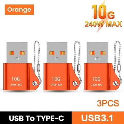 USB to Type-C Adapter — 10A OTG USB 3.0 Male to Female Converter for Fast Charging & Data Transfer, Compatible with MacBook, iPhone, Samsung