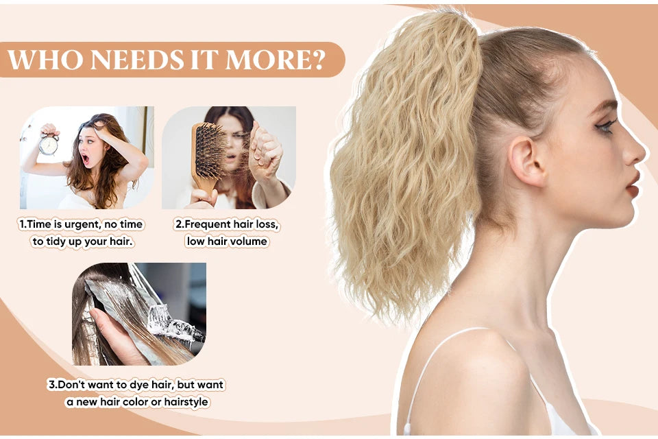 13-Inch Premium Synthetic Curly Claw Clip Ponytail – Blonde Brown Short Hairpiece, Fake Hair Extensions P064